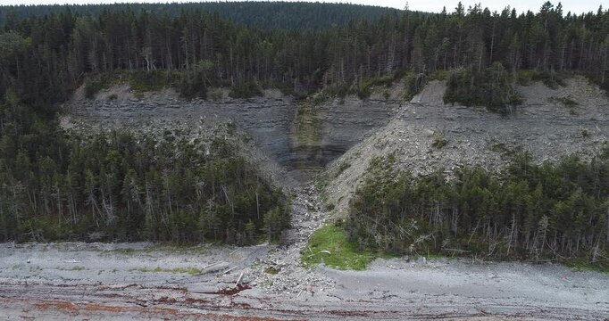 Sedimentary Rock Formation in a Stratified Cliff at Anse de l'Indien in Anticosti, Quebec, Canada
