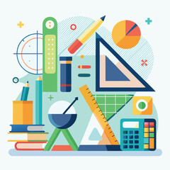  back to school, Colorful school vector, education, illustration,  backpack, books, pencils, and school supplies