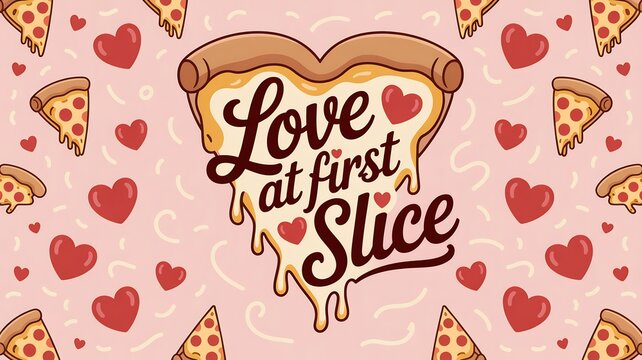 Love at first slice pizza heart valentine's day themed background for food lovers and celebrations