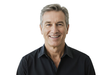 Obraz premium Smiling middle aged man in black shirt isolated on transparent background