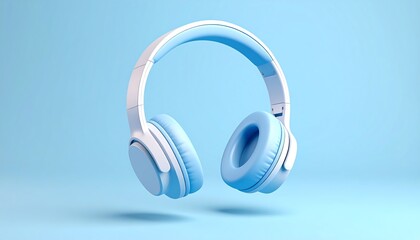 Light blue headphones on a light blue background