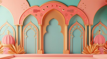 3D mosque background with Ramadan theme