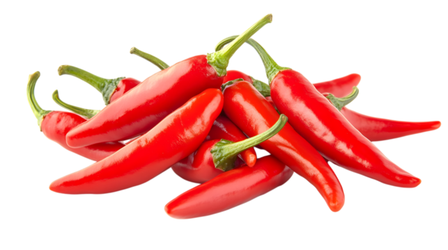 A bunch of red peppers are piled on top of each other. The peppers are all different sizes and are arranged in a way that they are not touching each other
