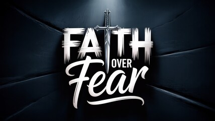 Faith over fear christian wallpaper background with sword and dark theme for motivation and hope