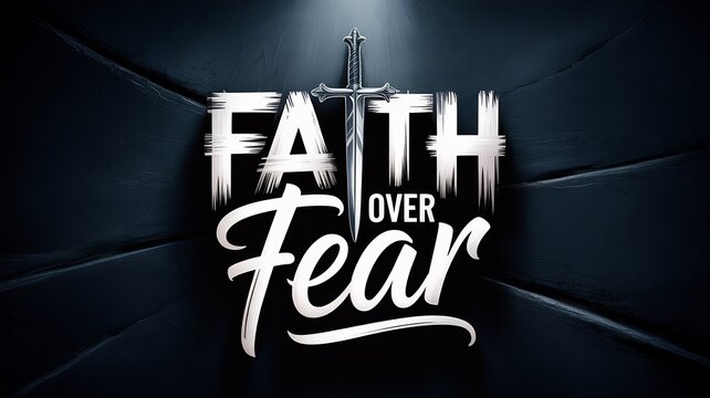 Faith over fear christian wallpaper background with sword and dark theme for motivation and hope