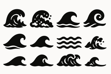 Fototapeta premium Ocean, sea wave silhouette icon set. marine and water symbol silhouette collection