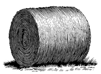 Round hay bale woodcut style in black and white