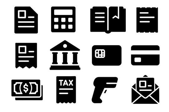 Finance and banking filled icon set. accounting, payment, tax, money icons collection