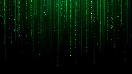 Futuristic Green Matrix Style Background with Falling Code and Data Streams Perfect for Technology and Science Presentations