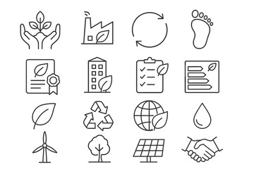 Eco-friendly outline icon set. sustainability, environment, green energy icons