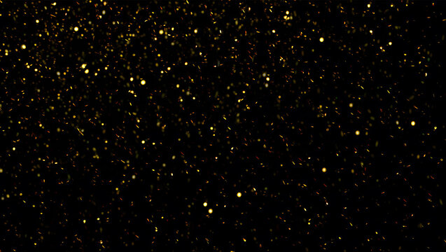Golden Glittering Particles on Black Background Festive Sparkling Confetti Showcasing Elegance Glamour and Celebration Perfect for New Year and Special Events - Powered by Adobe
