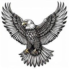 Obraz premium Detailed Illustration of an Eagle with Spread Wings in Black and White