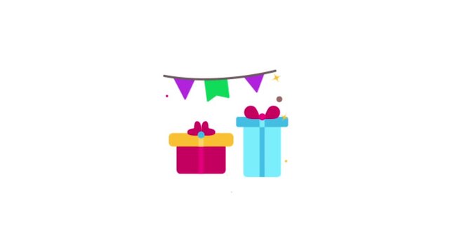 Colorful Gift Box with Bow and Surprise Inside, 2D Icon Animation for Celebration, Holiday, and Birthday Gift in 4K