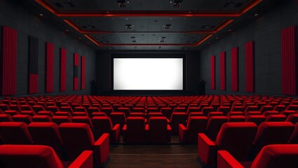 Naklejka premium modern movie theater with red seats and blank screen
