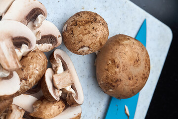 Chopping Brown Mushrooms
