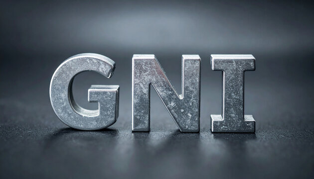 GNI abbreviation made of metal. Gross National Income. Economic measurement and wealth.