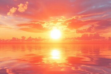 Fototapeta premium Glowing sun, clouds, skyline on horizon