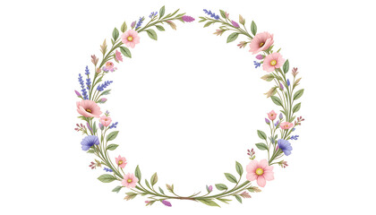 Fototapeta premium Delicate Floral Wreath with Pink and Purple Blooms.