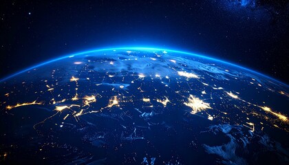 Obraz premium Earths Night Lights A Celestial Tapestry of Urban Glow and Starry Darkness.