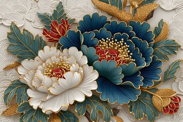 Textured floral motif in layered relief high resolution picture