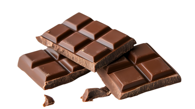 Three pieces of chocolate with a bite taken out of one. The chocolate is dark and has a rich, almost bitter taste