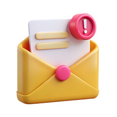 Important email notification with exclamation mark, warning sign, and attention alert isolated on transparent background