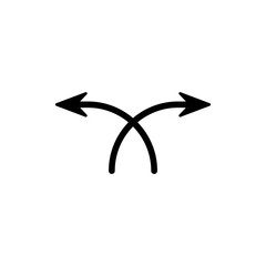 Diverging arrows icon. Two semicircular arrows point in different directions and curving left and right. Vector illustration.