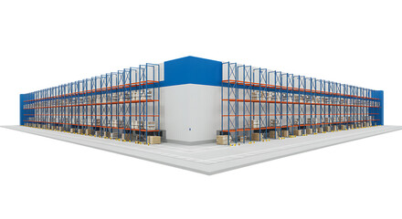 Large Distribution Center Facility for Logistics on Isolated Transparent Background

