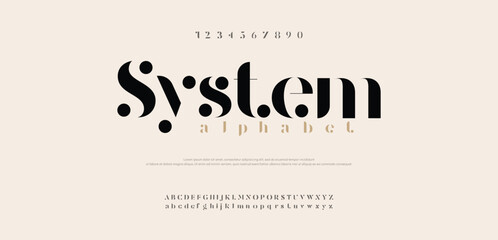 Obraz premium Abstract Fashion font alphabet. Typography typeface uppercase lowercase and number. Minimal modern urban fonts for logo, brand etc. vector illustration