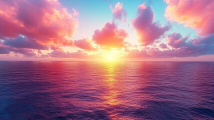 Obraz premium Sunset over tranquil ocean. Colorful clouds reflect on the water's surface