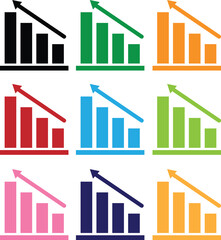 Colorful bar graphs showing downward trends and declining financial performance