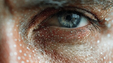 Human eye showing futuristic network connection and data analysis