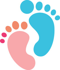 Two sets of baby footprints in pink blue and orange