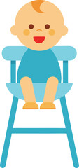 Happy baby sitting in a blue highchair