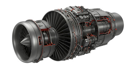 High Performance Aircraft Jet Engine Turbine Technology On Isolated Transparent Background


