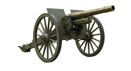 Fototapeta premium Vintage Field Artillery Cannon Old Military Weapon On Isolated Transparent Background