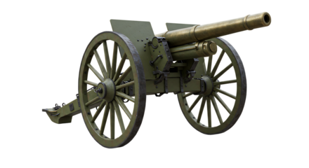 Vintage Field Artillery Cannon Old Military Weapon On Isolated Transparent Background

