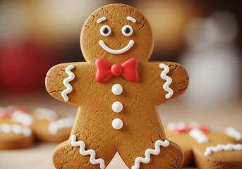 Closeup of a decorated gingerbread man cookie