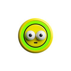 Power button icon with big surprised eyes and glowing rim, on white background.