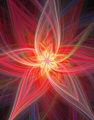 Obraz premium Abstract Fractal Art with Red and Yellow Rays on Dark Background Generative Art