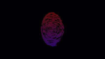 Futuristic fingerprint biometric scanner animation for identification and recognition with transparent alpha channel background