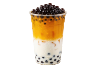 iced passion fruit milk bubble tea (boba) with tapioca pearls