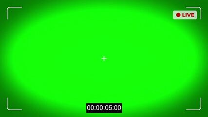 Modern camera viewfinder screen overlay with live recording indicator, timecode, and focus marks. Digital interface for video streaming, broadcast, or surveillance. Alpha, Chroma Key, Green Screen, 4k