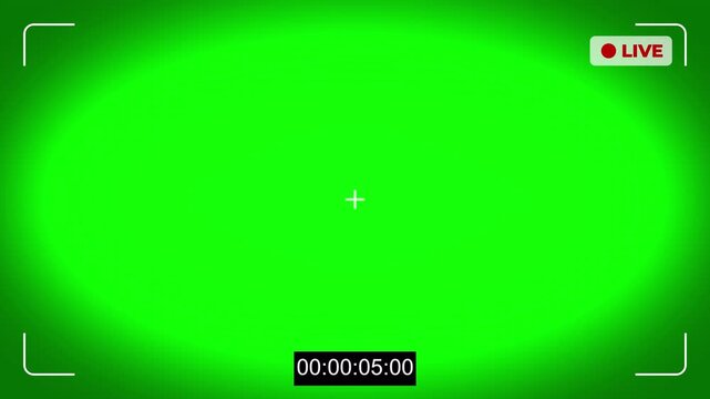 Modern camera viewfinder screen overlay with live recording indicator, timecode, and focus marks. Digital interface for video streaming, broadcast, or surveillance. Alpha, Chroma Key, Green Screen, 4k