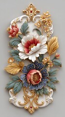 Vertical embossed floral art with gold and color accents high resolution picture