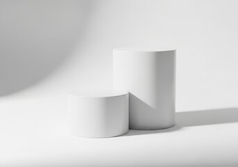 Two white cylindrical display stands on a white background