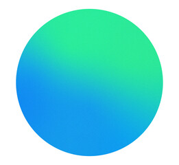 High resolution green and blue gradient circle with subtle grainy texture. Soft blurred edges and vibrant color transitions. Isolated PNG with transparent background. Vibrant gradient glow.