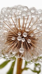 Obraz premium Close up of a dandelion seed head covered in water droplets
