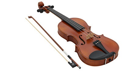 Fototapeta premium Classic Wooden Violin with Bow for Music Performances on Isolated Transparent Background