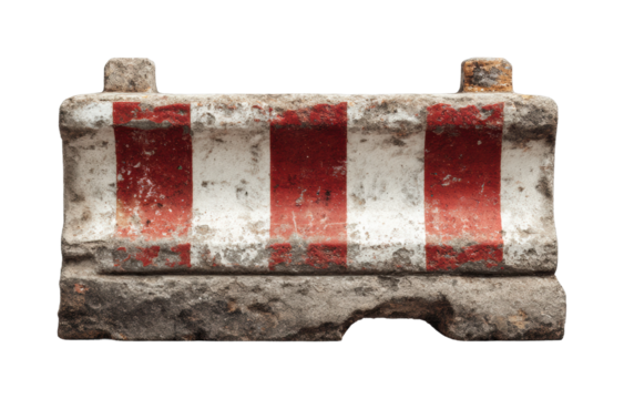 Construction barrier displayed in urban weathered concrete block isolated on transparent background, png